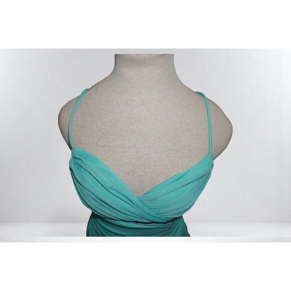 City Triangles Aqua Blue Ruched Dress with Rhinestone Waist – Size M - Picture 3 of 6